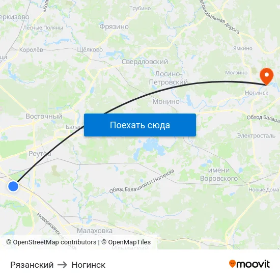 Рязанский to Ногинск map