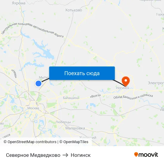 Северное Медведково to Ногинск map