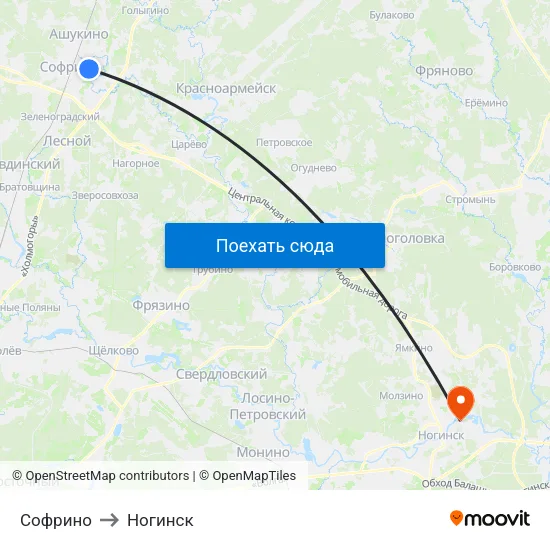 Софрино to Ногинск map