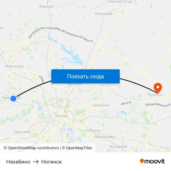 Нахабино to Ногинск map