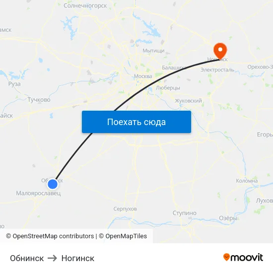 Обнинск to Ногинск map