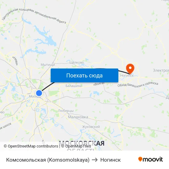 Комсомольская (Komsomolskaya) to Ногинск map