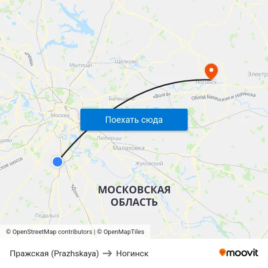 Пражская (Prazhskaya) to Ногинск map