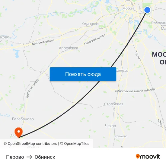 Перово to Обнинск map