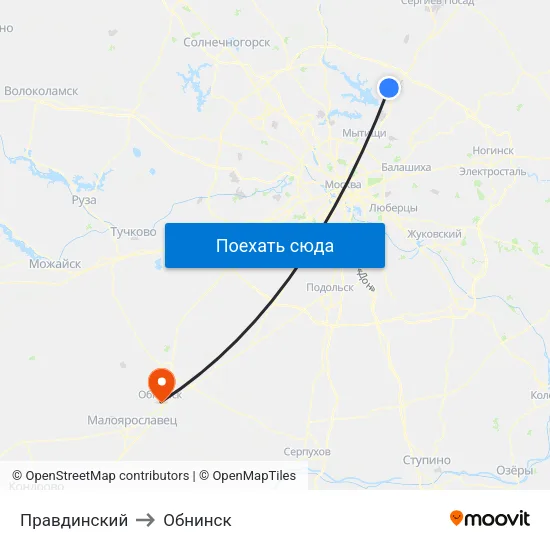 Правдинский to Обнинск map