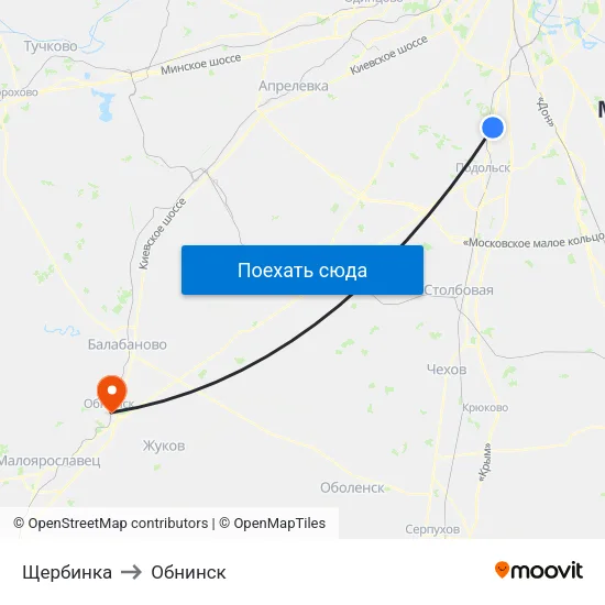 Щербинка to Обнинск map