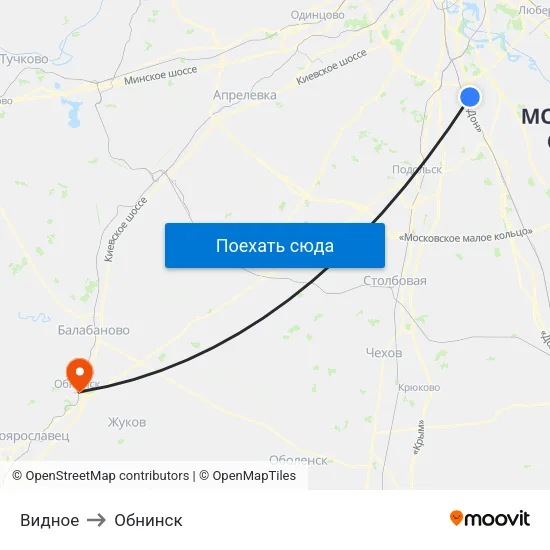 Видное to Обнинск map