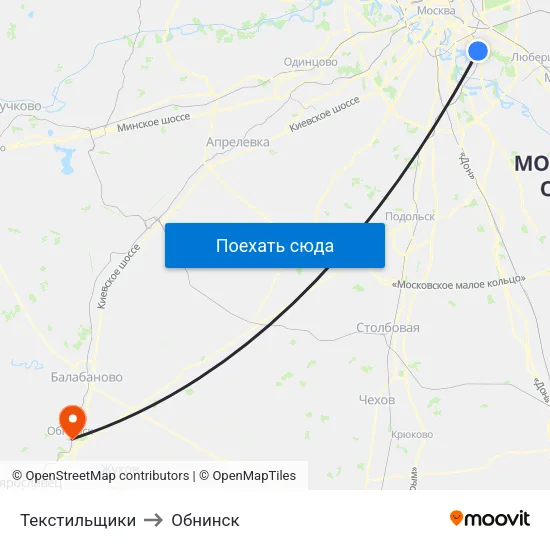 Текстильщики to Обнинск map