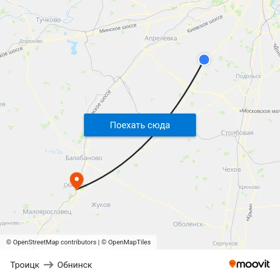 Троицк to Обнинск map