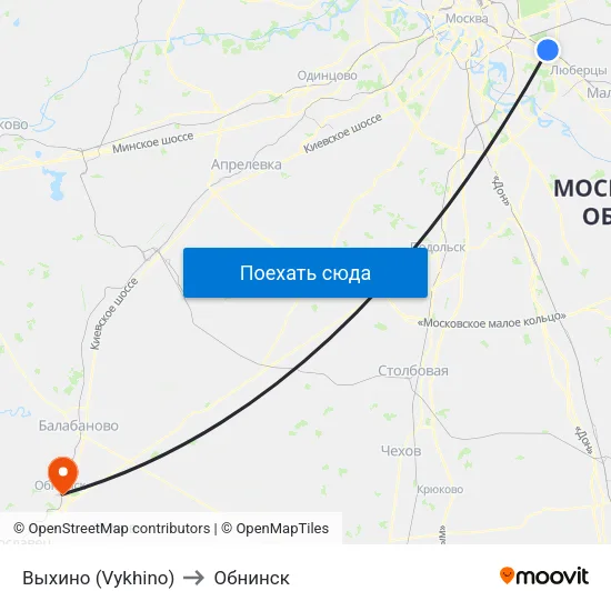 Выхино (Vykhino) to Обнинск map