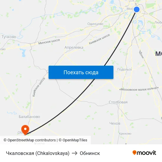 Чкаловская (Chkalovskaya) to Обнинск map