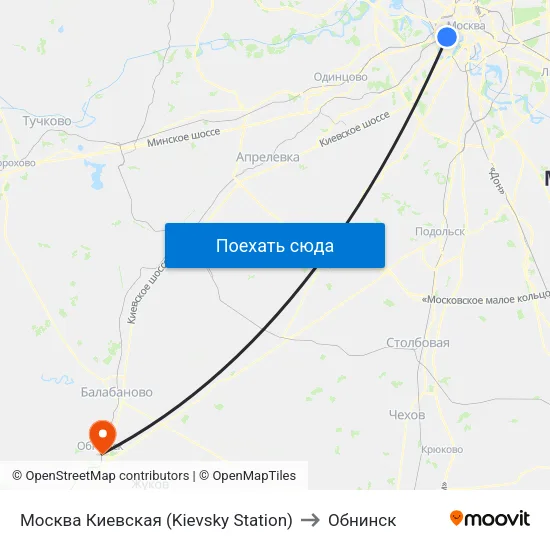 Москва Киевская (Kievsky Station) to Обнинск map