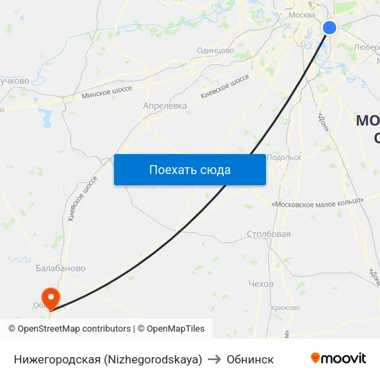 Нижегородская (Nizhegorodskaya) to Обнинск map