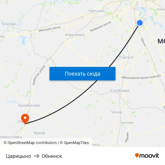 Царицыно to Обнинск map