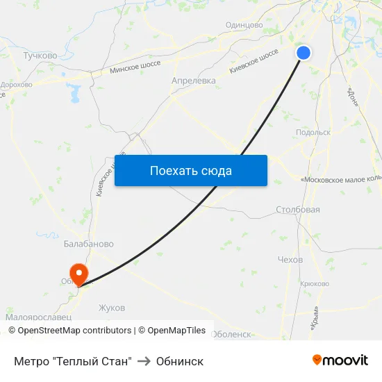 Метро "Теплый Стан" to Обнинск map