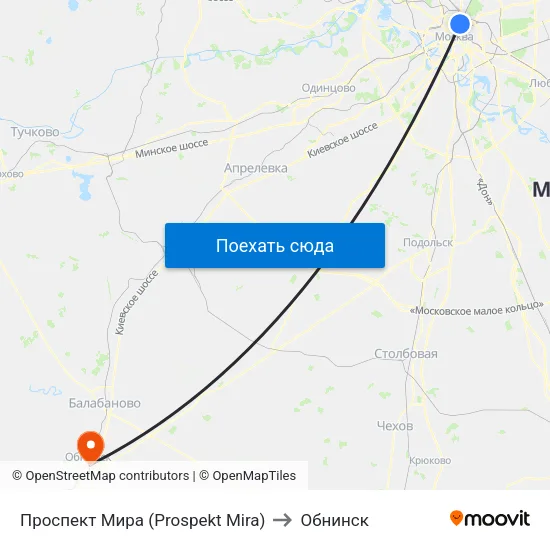 Проспект Мира (Prospekt Mira) to Обнинск map