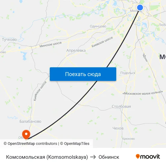 Комсомольская (Komsomolskaya) to Обнинск map