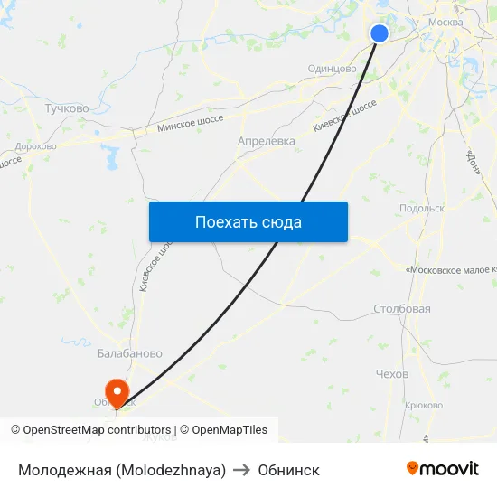 Молодежная (Molodezhnaya) to Обнинск map