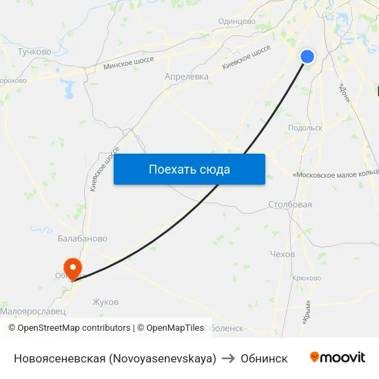 Новоясеневская (Novoyasenevskaya) to Обнинск map