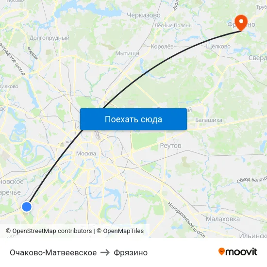 Очаково-Матвеевское to Фрязино map