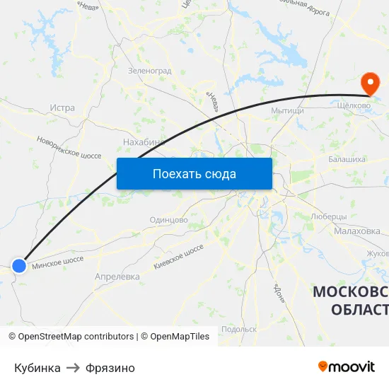 Кубинка to Фрязино map