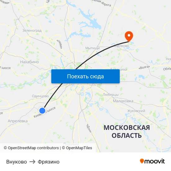 Внуково to Фрязино map
