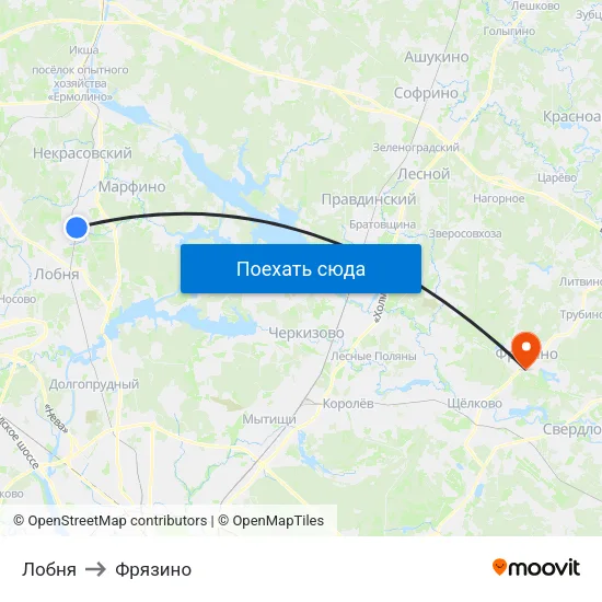 Лобня to Фрязино map