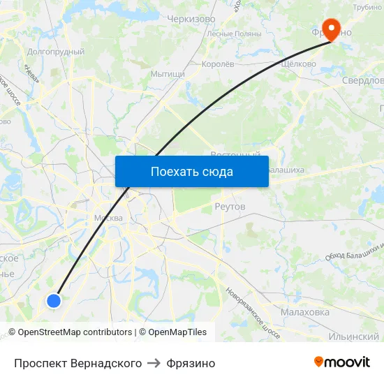 Проспект Вернадского to Фрязино map