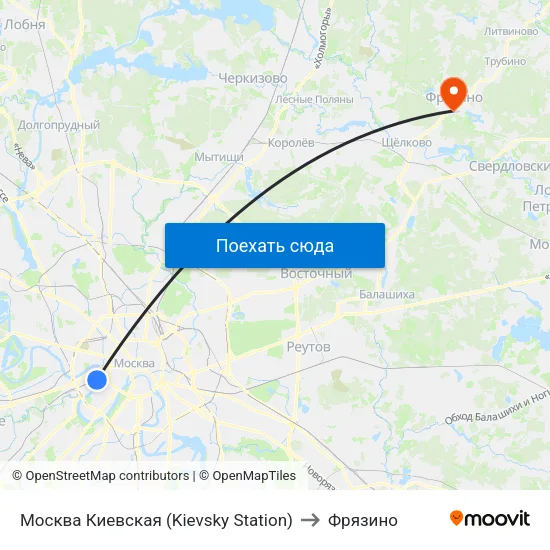 Москва Киевская (Kievsky Station) to Фрязино map