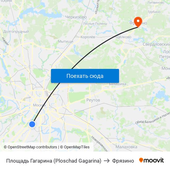 Площадь Гагарина (Ploschad Gagarina) to Фрязино map