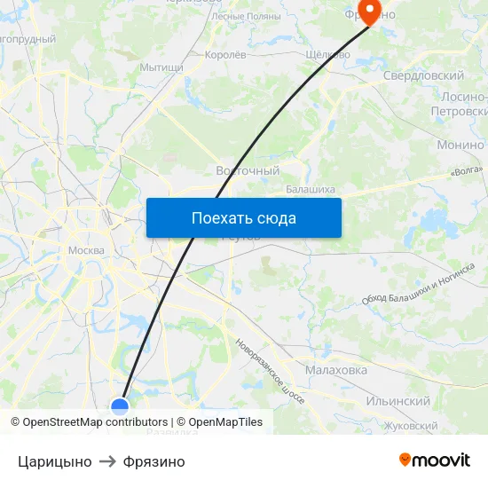 Царицыно to Фрязино map