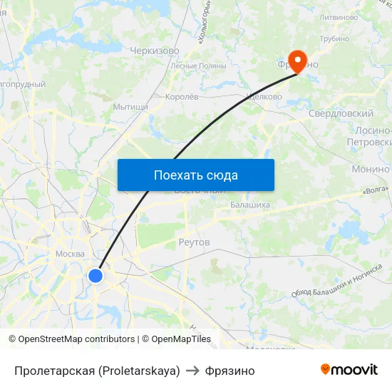 Пролетарская (Proletarskaya) to Фрязино map