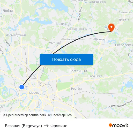 Беговая (Begovaya) to Фрязино map