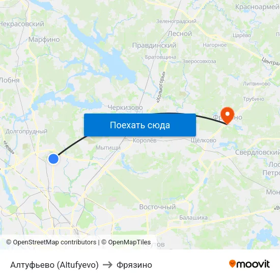 Алтуфьево (Altufyevo) to Фрязино map