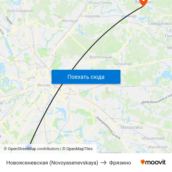 Новоясеневская (Novoyasenevskaya) to Фрязино map