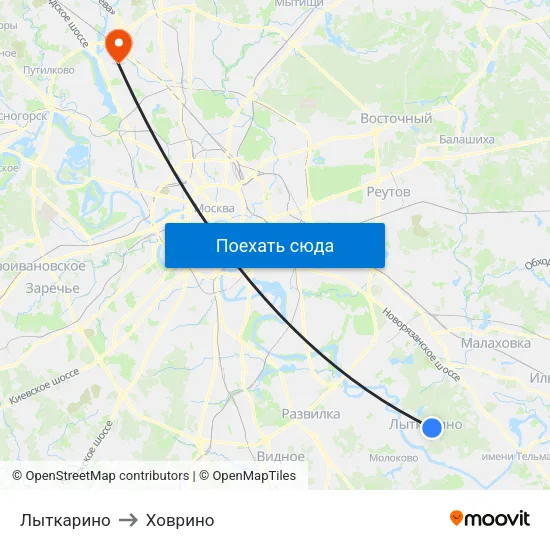 Лыткарино to Ховрино map