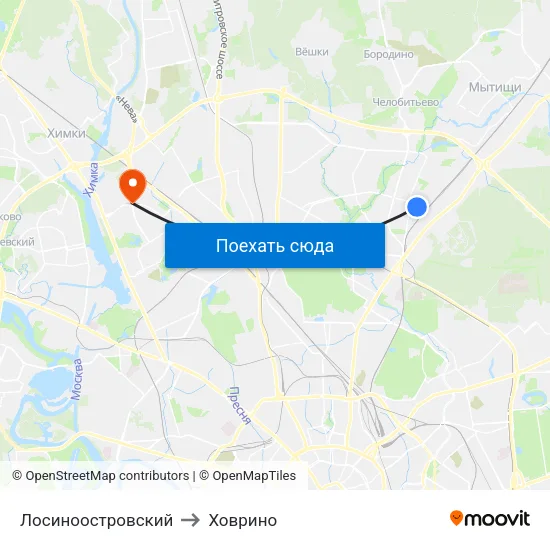 Лосиноостровский to Ховрино map