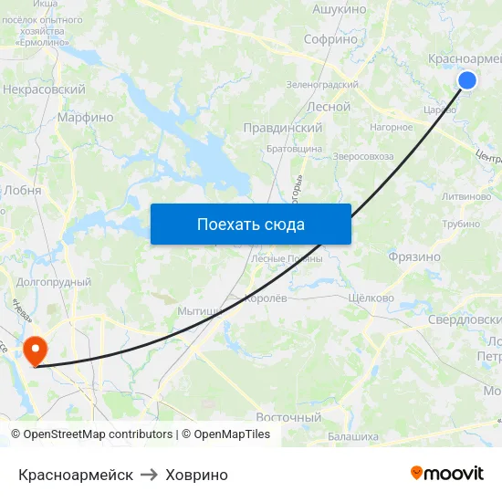 Красноармейск to Ховрино map