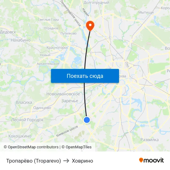 Тропарёво (Troparevo) to Ховрино map