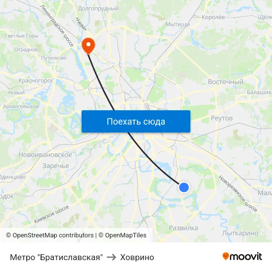 Метро "Братиславская" to Ховрино map