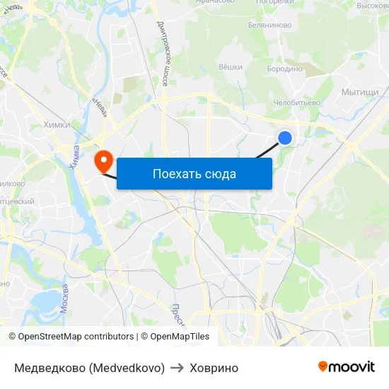 Медведково (Medvedkovo) to Ховрино map