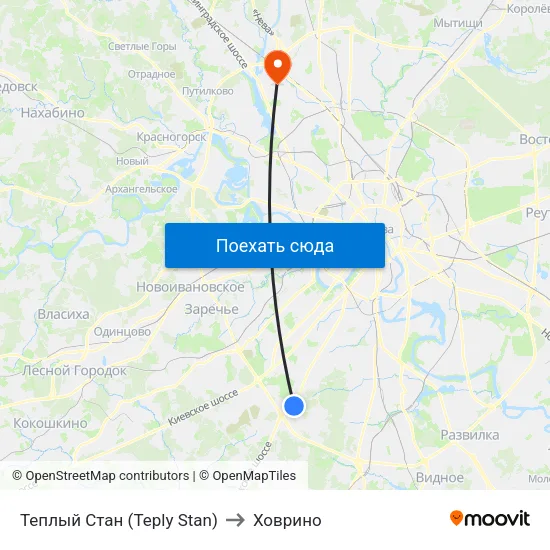 Теплый Стан (Teply Stan) to Ховрино map