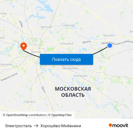 Электросталь to Хорошёво-Мнёвники map