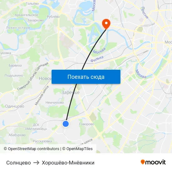 Солнцево to Хорошёво-Мнёвники map