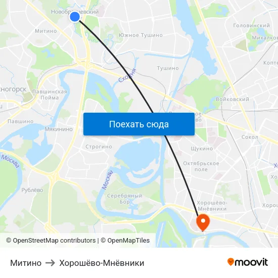 Митино to Хорошёво-Мнёвники map