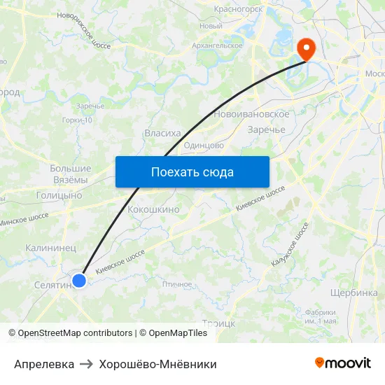 Апрелевка to Хорошёво-Мнёвники map