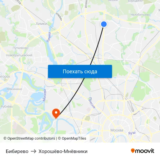 Бибирево to Хорошёво-Мнёвники map