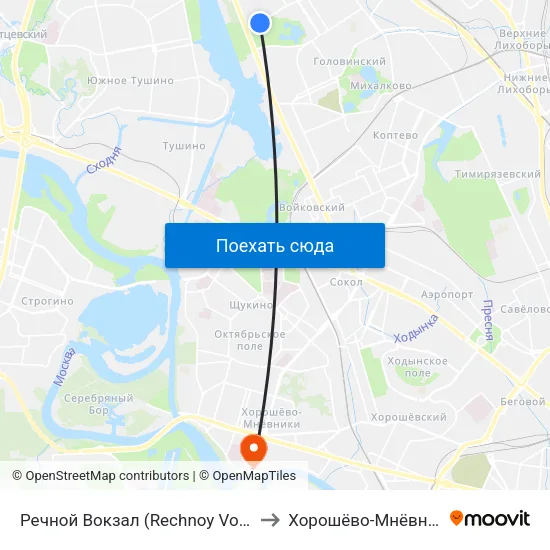 Речной Вокзал (Rechnoy Vokzal) to Хорошёво-Мнёвники map