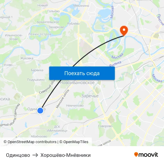 Одинцово to Хорошёво-Мнёвники map