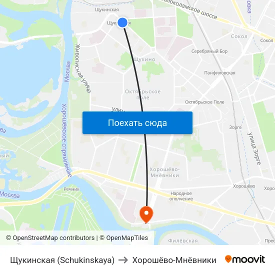 Щукинская (Schukinskaya) to Хорошёво-Мнёвники map